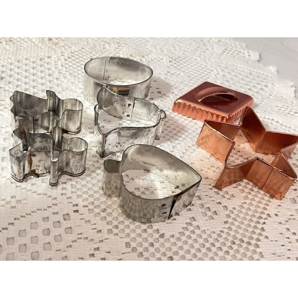 Vintage Cookie Cutter Lot of 8 Copper & Tin Star Duck Angel Bell Heart Christmas